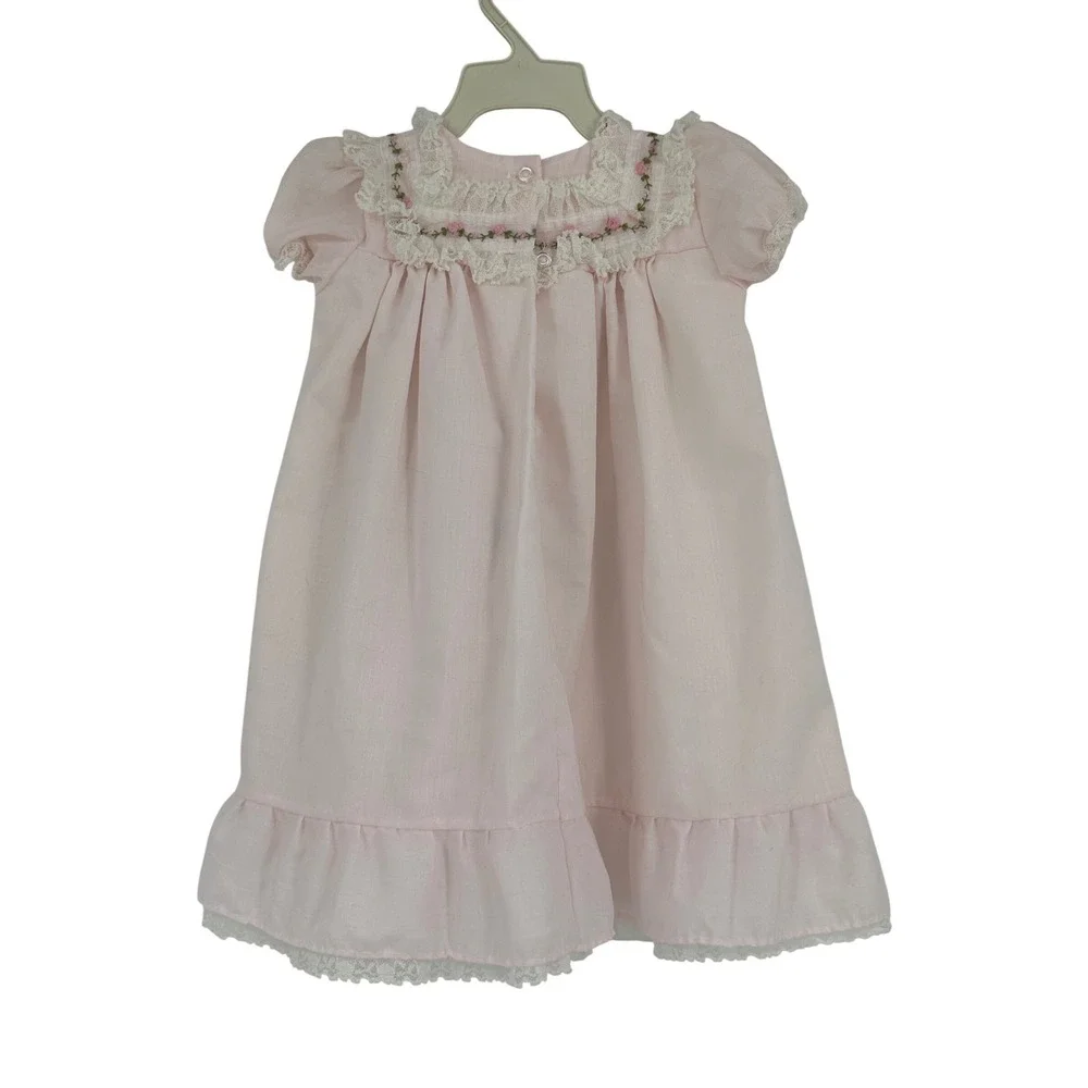 VTG Alexia Baby Girl Pink Lace Floral‎ Embroidered Dress and hanger 6-10 lbs USA